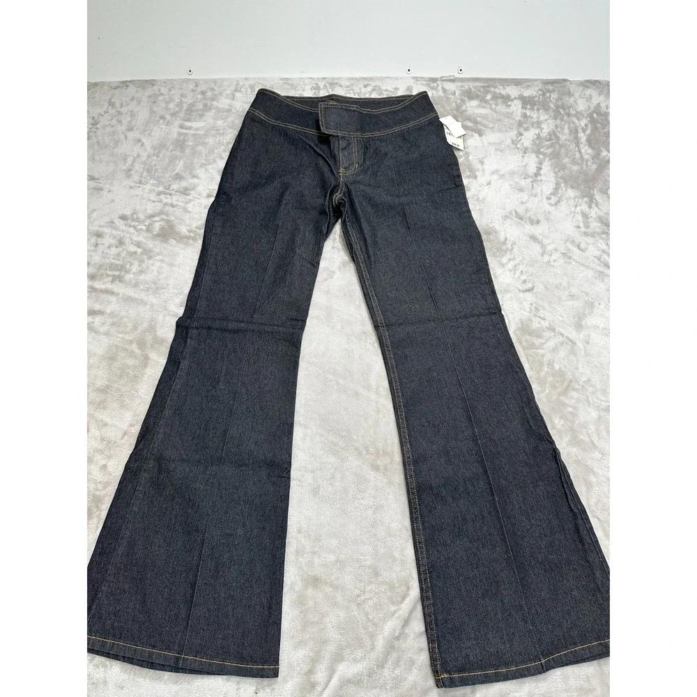 NWT Vintage Y2K Flare Jeans Dark Wash Wide Leg Low Rise Whimsigoth Women Sz 10 - Picture 1 of 8